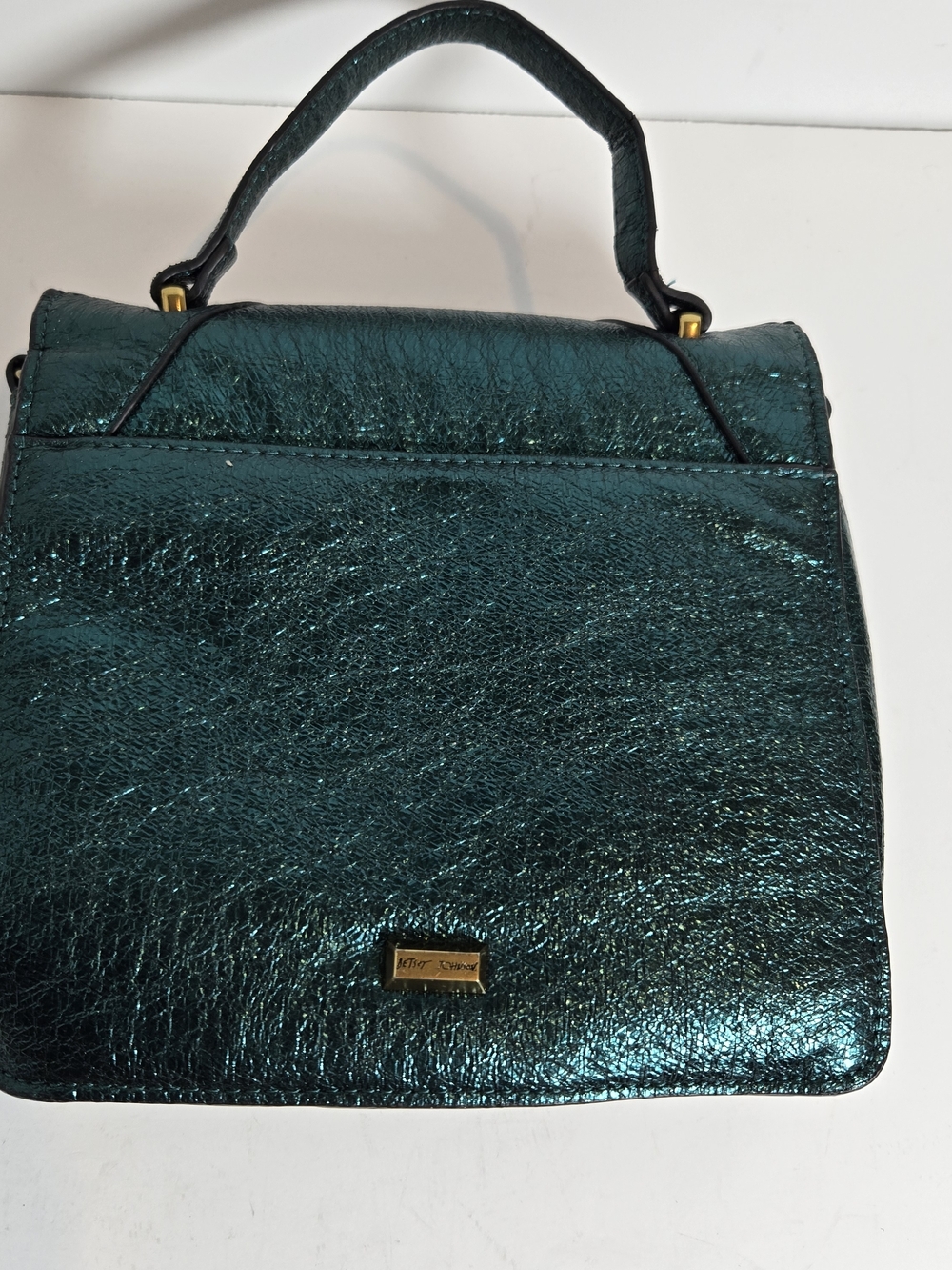 Betsey Johnson Metallic Teal Bow-Accent Top-Handle Bag - Picture 3 of 6